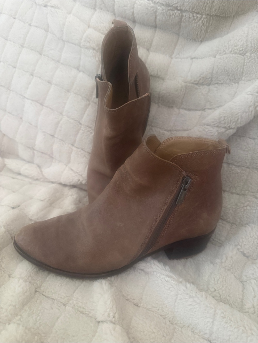 Lucky Brand Brown Suede Ankle Booties with Side Zip